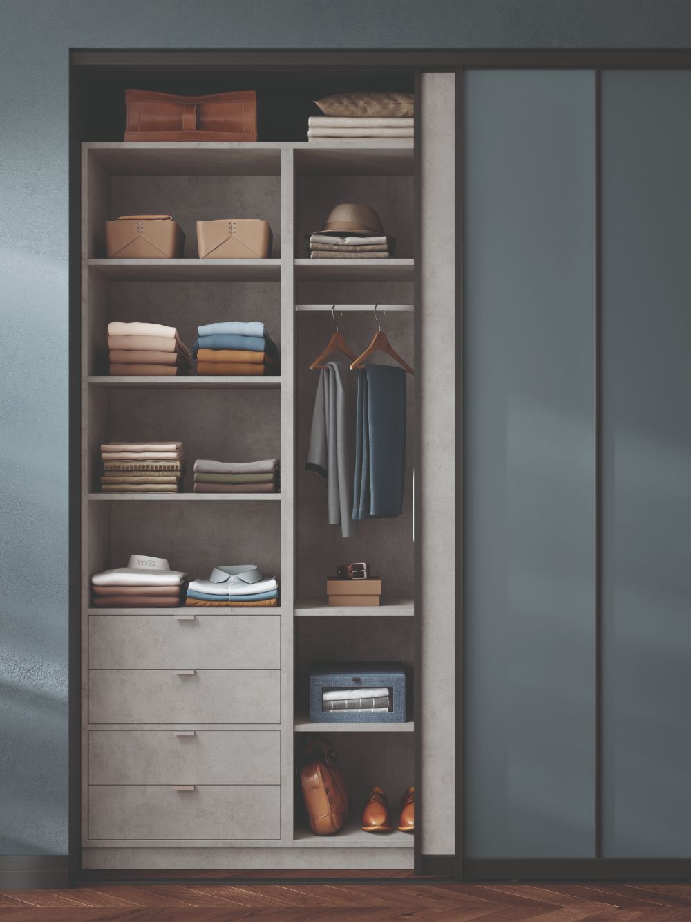 Light Grey Chicago Concrete/Satin Blue Vintage Glass