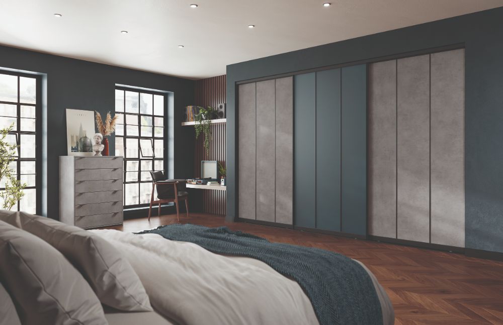 Light Grey Chicago Concrete/Satin Blue Vintage Glass